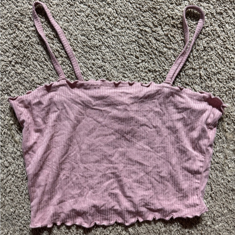 Dusty Pink Ribbed Crop Camisole Top